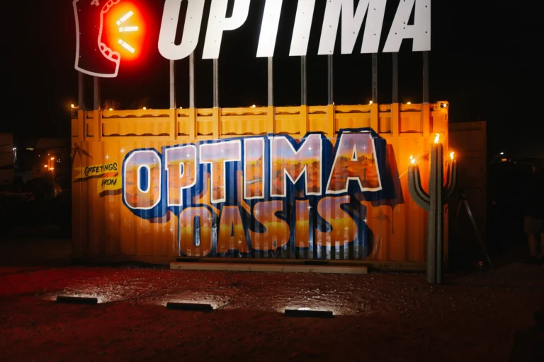The finished Greetings from Optima Oasis mural painted for Optima Batteries at King of the Hammers